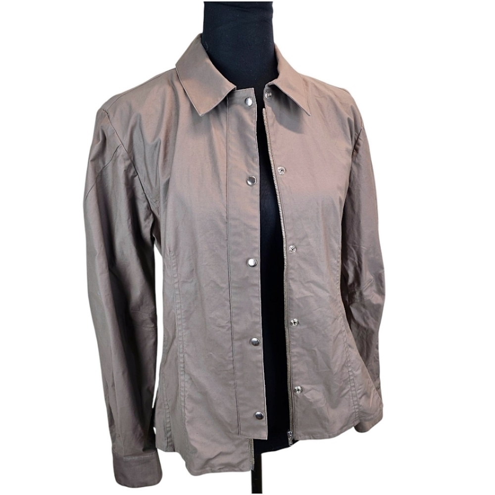 Thakoon Cotton Puff Sleeve Shirt Jacket Sz 6 Taupe Fitted Avant Garde Unique - Picture 7 of 16